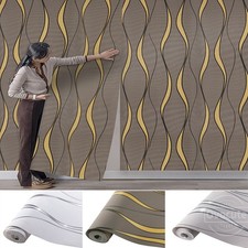 1-6x Glitter Water Wave Wallpaper 3D Effect Wave Stripes Non-Woven WallPaper UK