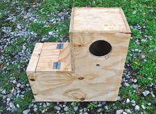 large parrot nest box. Used. wooden (20ml ply) L shaped style.