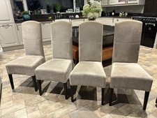 NEXT 4 x Grey / Silver Velvet Dining Chair Black Wooden Legs Set of 4 VGC