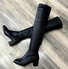 Womens Thigh High Over the Knee Mid Block Heel Long Faux Leather Boots Long Shoe