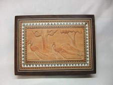 Anglo Indian Vizagapatam Carved Inlaid Sandalwood Sadeli Wood Box Peacock W/ Key