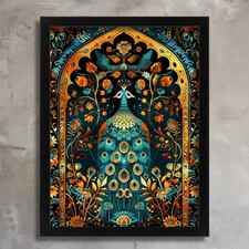 Peacock Wall Art Gold and Teal