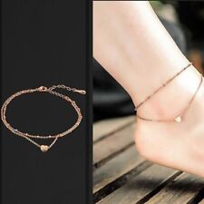 LADIES GIRLS DOUBLE LAYER BEAD ANKLET BRACELET CHAIN ADJUSTABLE GOLD SILVER UK