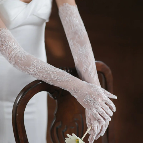 Long lace gloves floral - gloves,