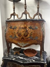 French Black Marble Top Chest of Drawers / Commode with Marquetry Detail Antique