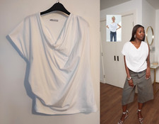 Zara White Cotton Draped Front Top T Shirt Size S