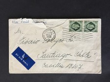 GB/CHILE 1946 9d x 2 ON COVER "VIA SOUTH ATLANTIC" TO CHILE (ROUGHLY OPENED)