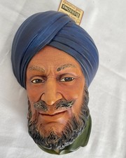 Vintage Bossons Chalkware Head SIKH MAN BLUE TURBAN Made In  England WITH TAG