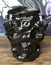 Hand Carved Black Obsidian Crystal Butterfly Skull Carving 74x70x70mm 392g
