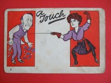 Old Comic FENCING LADY SWORD RAPIER HOLD UP MAN A TOUCH