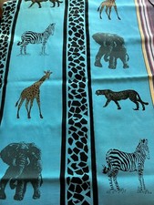 Kenyan African Beach Kikoi Wrap Swimwear Coverup Sarong Teal Blue w Wild Animals