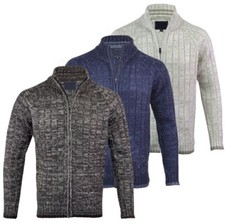 Mens Premium Full Zip Cardigan Collared Jumper Knitted Top M-XXL