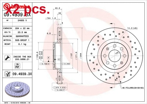Pcs front brake - disc, rotos