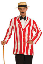 Mens 1920s 30s Old Time Barbershop Red Striped Jacket Blazer & Hat Costume New