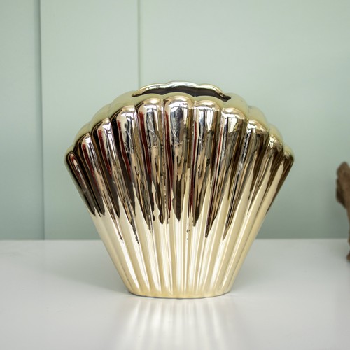 Chrome gold shell vase ceramic - gold,