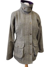 Country Style Tweed Jacket Purple Velvet Collar Size 10