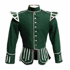 Scottish Green Doublet Kilt Jacket - Military Piper Drummer Doublet  Jacket