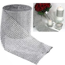 FULL ROLL 10 Yards Diamante Crystal Effect Mesh Ribbon Trim! 24 Rows Silver
