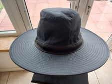 BARBOUR D596 Wide Brim Waxed wax Cotton Hat Blue, Bushman, Fedora, drifter LARGE