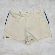 Vintage 1980s Chemise Lacoste Tennis Shorts Men’s 32W White Blue Retro Micro