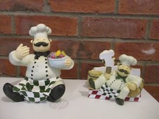 Two vintage chubby Chef ornaments - letter rack and holder. Kitchen kitsch.