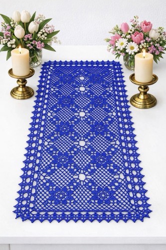 Blue crocheted table runner - blue,