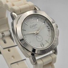 Cotton Traders Round Wristwatch White Strap Silver Case Women's Classic