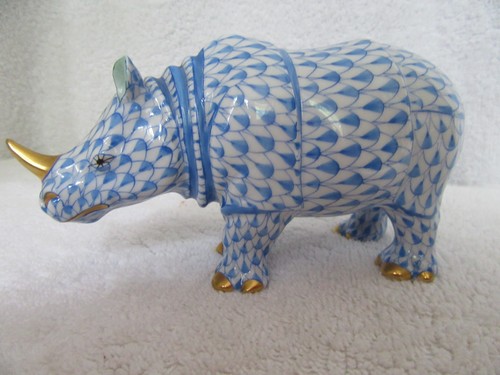 Herend blue fishnet rhinoceros - herend,