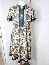  Paisley Print Loose Fit Casual Bat Wing Sleeve Half Button Dress Girl Age 10-13