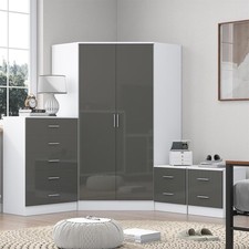 Bundle - Corner Wardrobe + Chest + 2x 2 Drawer Bedsides - Grey/White REFLECT