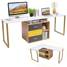 Computer Desk for Two Person 2 in 1 Double Writing Study Workstation 3 Drawers