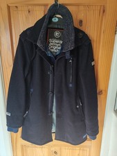Superdry Men's Jermyn Trench Pea Jacket Navy Size M Wool Blend Single Breasted