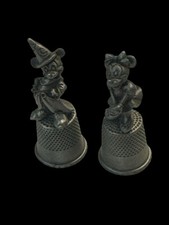2 x Vintage Disney Pewter Thimbles - Minnie And Mickey Mouse