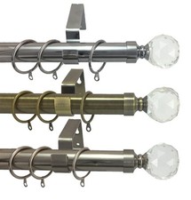 Metal Curtain Pole 28mm Diameter Rail Rod Crystal Finials With Rings