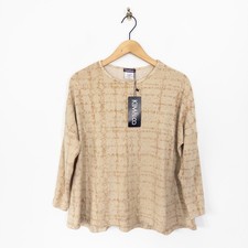 Kim & Co Beige Gold Foil Soft Touch Knit Top Size S NEW Long Sleeve Hi Low