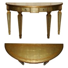 THEODORE ALEXANDER EGLOMISE DEMILUNE CONSOLE TABLE VENETIAN GOLD GILT FINISH