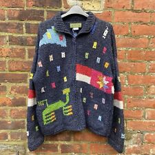 Vintage Amor London Cardigan Medium Oversized Full Zip Hand Knit Dragon Pattern