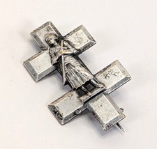 Antique French Silver Plated Brooch Joan of Arc with Lorraine Cross 4cm High