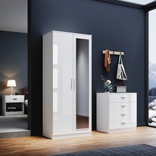 Bedroom Furniture Set High Gloss White Wardrobe Chest Of Drawer Bedside Cabinet