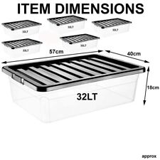 Broken 5x 32L Black Lid Underbed Storage Boxes Box Stackable Container Home UK