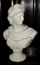 Vintage White Glazed Porcelain Bust of Greek God Apollo - H approx. 32cm (14.5")