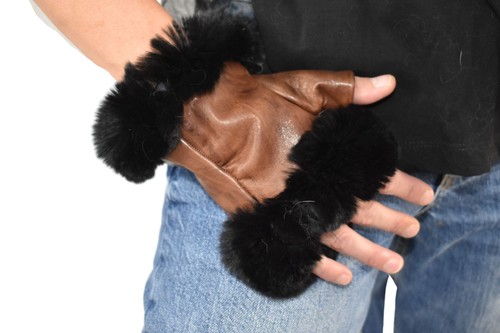 Leather fingerless gloves - gloves, |