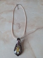 Murano Glass Yellow Lamp Art Work Pendant 18" Cord Necklace