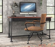 Vintage industrial steampunk desk solid mango top with cast black metal frame