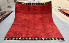 5x6 Afghan Shaggy Gabbehh Rug –Red Wool Long Pile Carpet –Handmade Modern Tribal