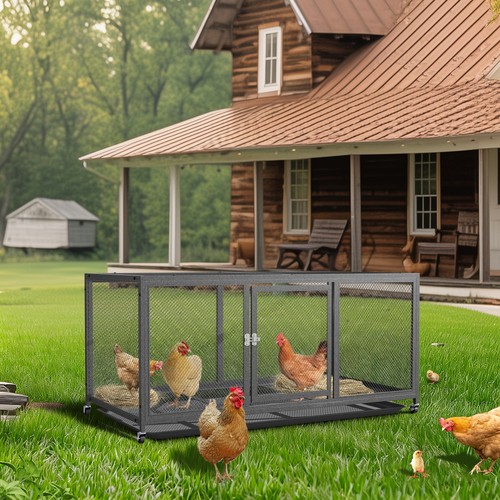 Metal chicken cage with wheels - metal,