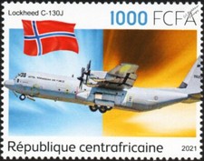 RNoAF Lockheed C-130 J HERCULES Norway Aircraft Stamp (2021 Central Africa)