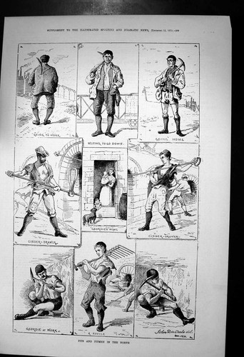 Old antique print - pits, pitmen