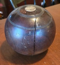 Lawn Bowling Ball Antique Burl Turned Wood & Silverplate Inset 19th Century