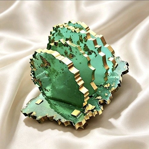 Green resin coaster set with - green,